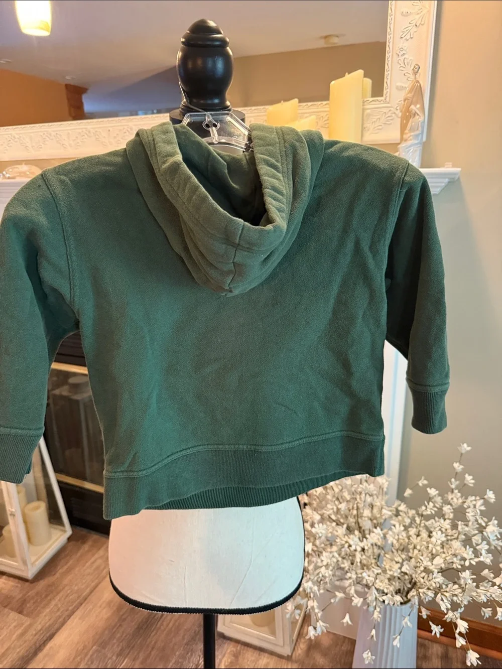 GAP Kids Dark Green Pullover Hoodie with Navy Logo